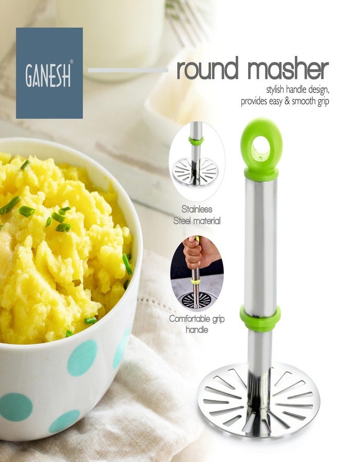 GANESH Stainless Steel Potato Crusher Vegetable Smasher Pav Bhaji Masher with Handle for Effortless Kitchen Uses (Pack of 1, Assorted) - Image 3